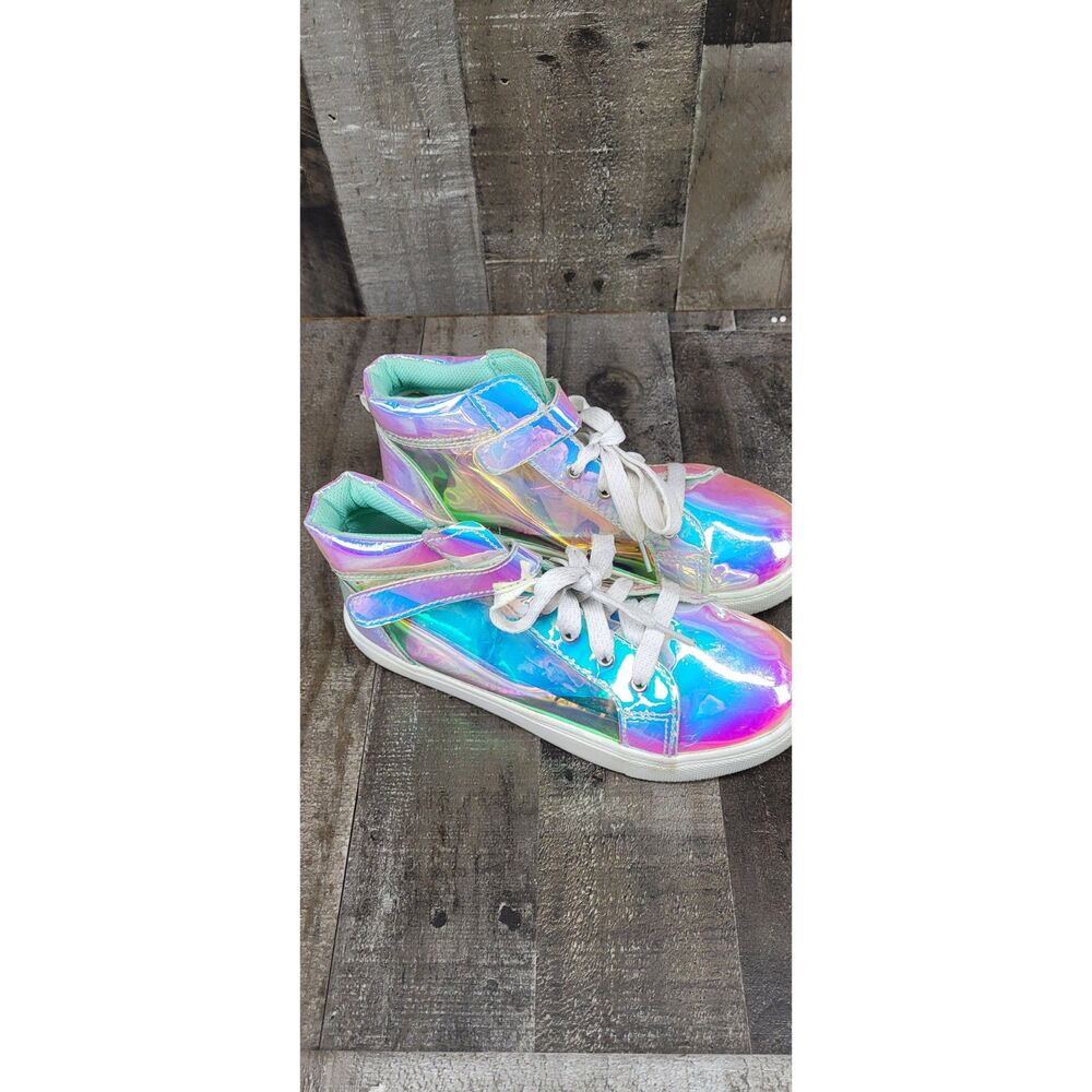 Girls Metallic Hi Top Translucent Iridescent Sneakers Wonder Nation Shoes Sz 5